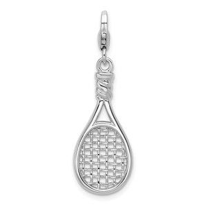 925 Sterling Silver 3-D Tennis Racquet Bracelet Charm Lobster Clasp
